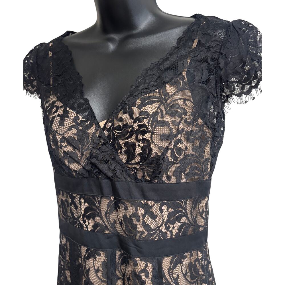 Ann Taylor Loft Black Lace Fit & Flare Dress Size 2 Nude Lined Midi Cocktail EUC - Picture 3 of 10